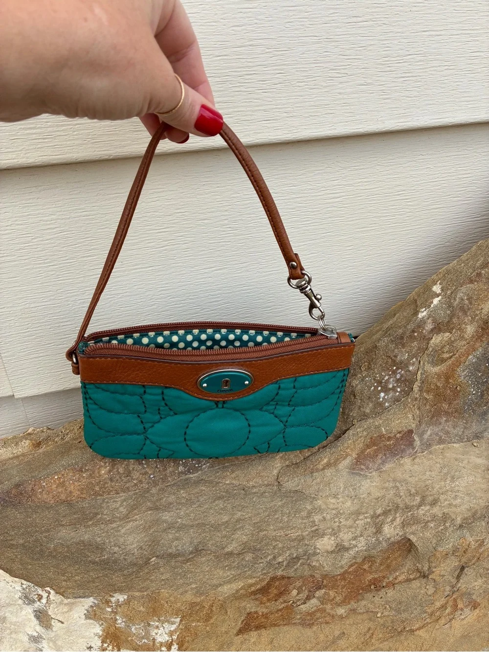 Vintage Fossil Key-Per Wristlet
